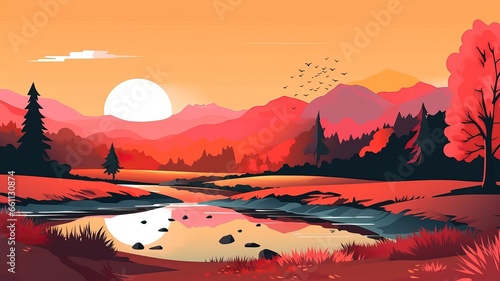 Sunset in the mountains lanscape vector image