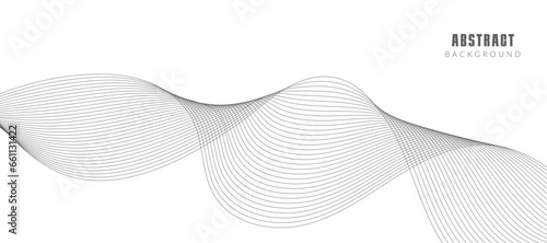 Abstract wave element for design. Digital frequency track equalizer. Stylized line art background. Vector illustration. Wave with lines created using blend tool. Curved wavy line, smooth stripe.