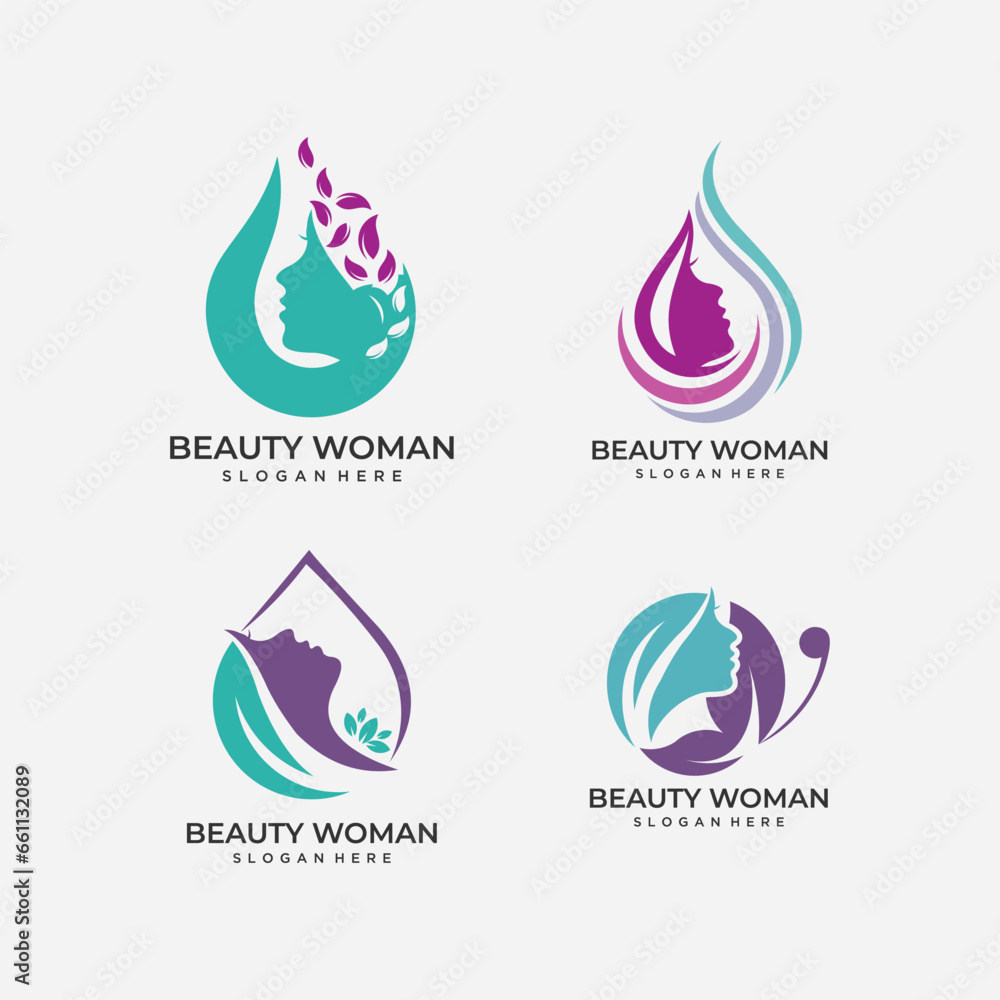 Set of elegant logos for beauty, fashion and hairstyle related businesses Set of elegant logos for beauty, fashion and hairstyle related businesses