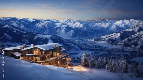 Luxury Ski Resort Offering Stunning Mountain Views, Elevated Winter Getaway © thesweetsheep