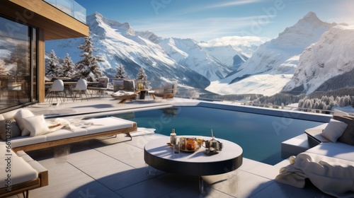 Luxury Ski Resort Offering Stunning Mountain Views, Elevated Winter Getaway photo