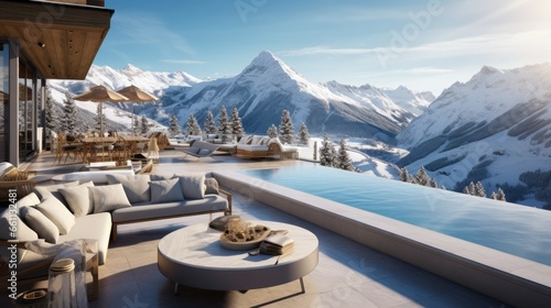 Luxury Ski Resort Offering Stunning Mountain Views, Elevated Winter Getaway photo