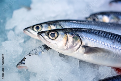 Fresh mackerel fish on ice. Ai Generative