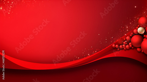 Luxury Red Christmas layered background with golden bokeh and red Christmas decorations, glowing effect, glitter dots on red background with copy space. Luxury style design template concept.3D  photo