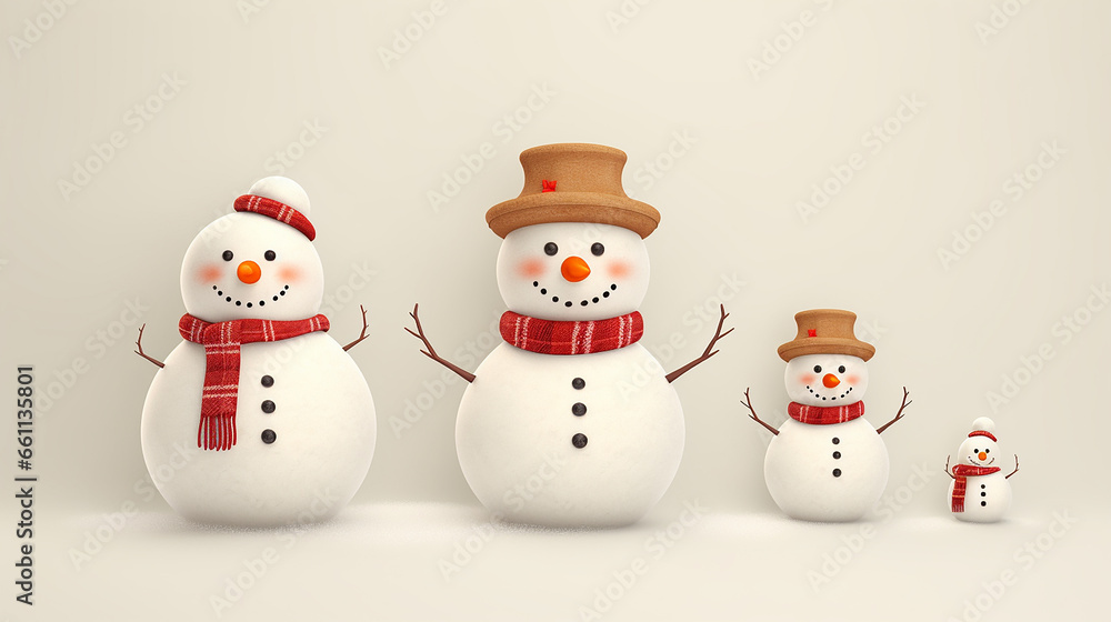 Snowman family on light background. Copy space Snowman family on light background. Copy space
