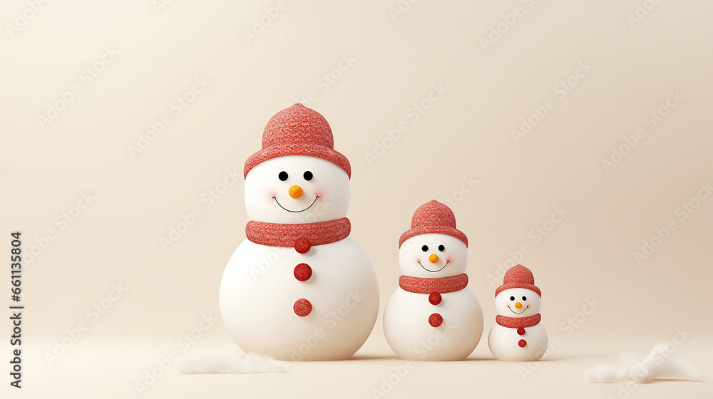 Snowman family on light background. Copy space Snowman family on light background. Copy space