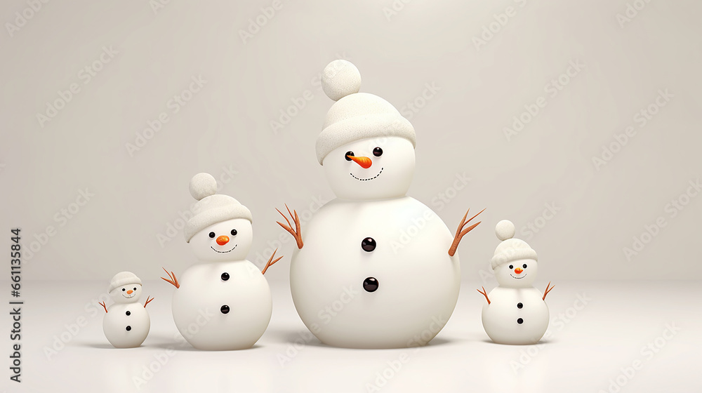 Snowman family on light background. Copy space Snowman family on light background. Copy space