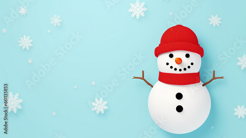 Snowman with scarf and hat on plain background © alionaprof