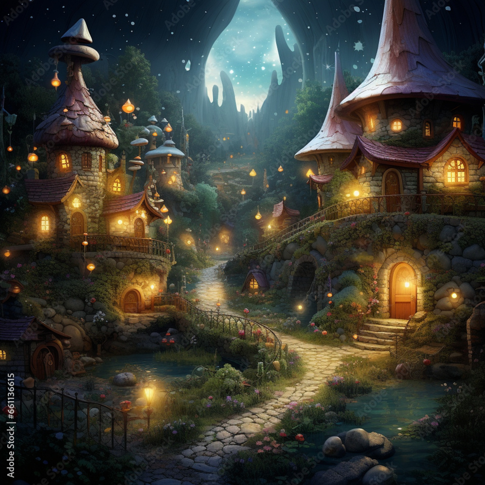 Obraz premium Illustration of a fairy village.