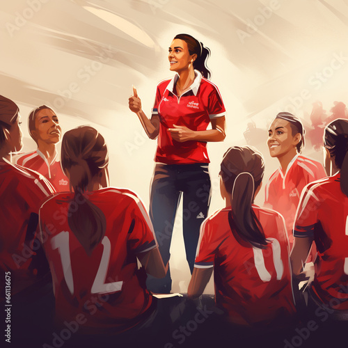Coach giving a motivational speech to her players.