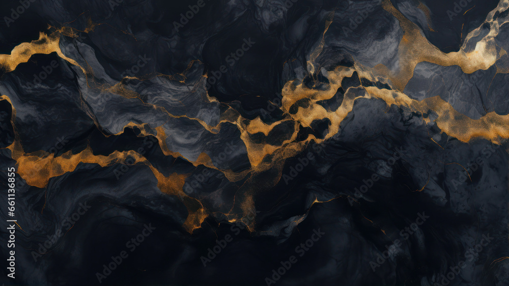 Abstract black and gold marble texture background. Marbling artwork texture. Agate ripple pattern. Gold powder.