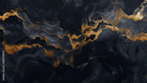 Abstract black and gold marble texture background. Marbling artwork texture. Agate ripple pattern. Gold powder.