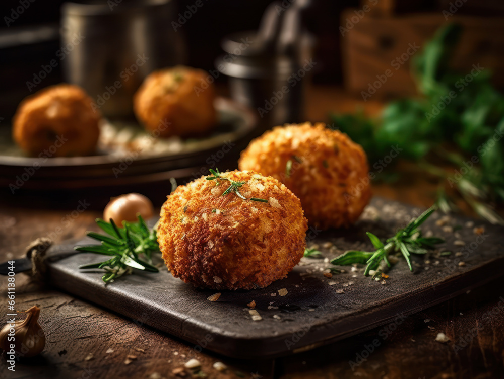 Arancini in a rustic kitchen Arancini in a rustic kitchen