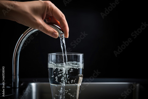 Filling a glass cup from a kitchen faucet