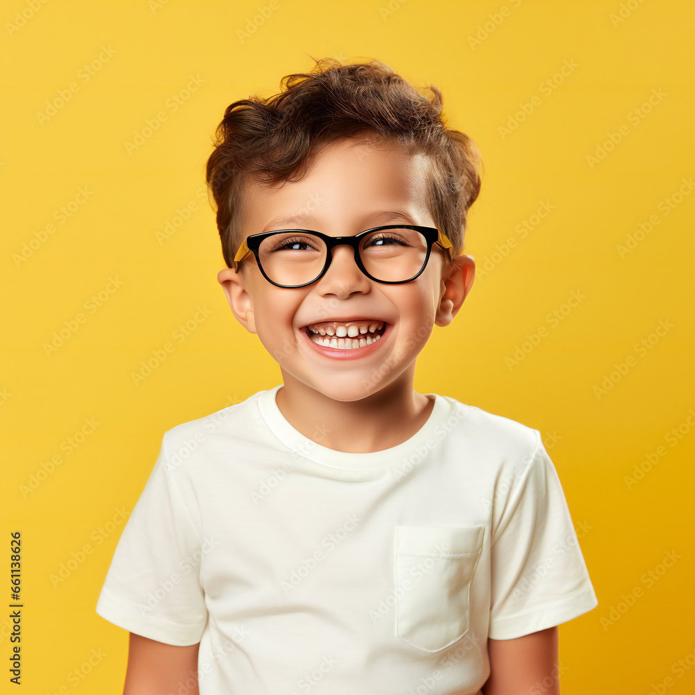 portrait of a child with glasses isolated on yellow portrait of a child with glasses isolated on yellow