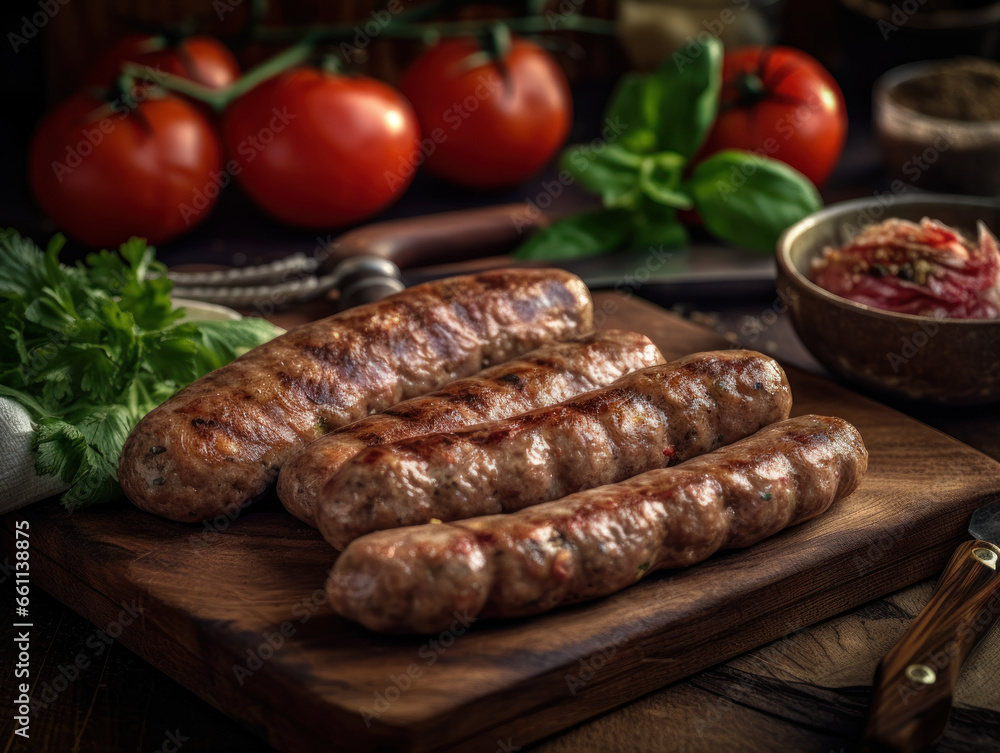 Cevapi in a rustic kitchen Cevapi in a rustic kitchen