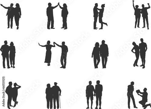 Elderly couple silhouette, Old couple silhouettes, Couple silhouette, Romantic couple vector, Couple svg, Couple icon