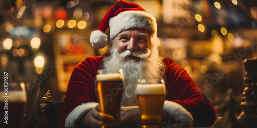 Santa Claus drinking beer at Christmas