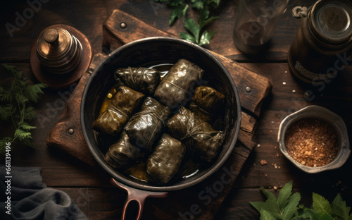 Dolmades in a rustic kitchen