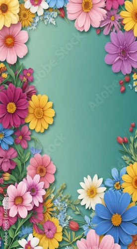 frame of flowers, flowers frame, frame of flowers and leaves, graphic designed flowers frame, frame with background © Gegham