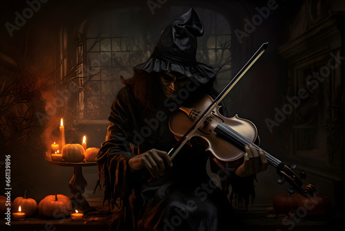 halloween witch with a pumpkin, Witching Hour Serenade fiddle.