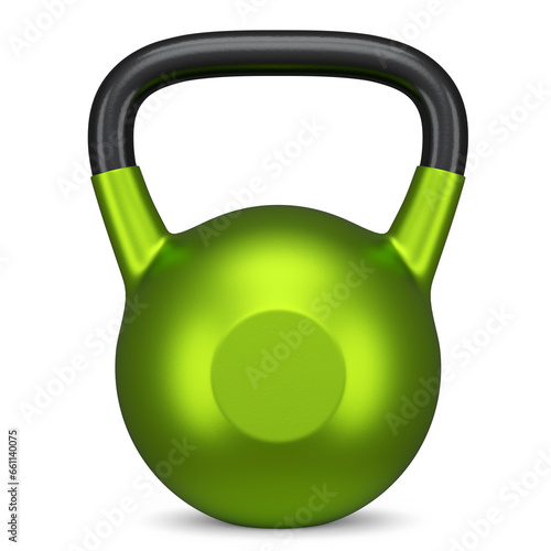 Heavy gym green kettlebell for workout isolated on white background