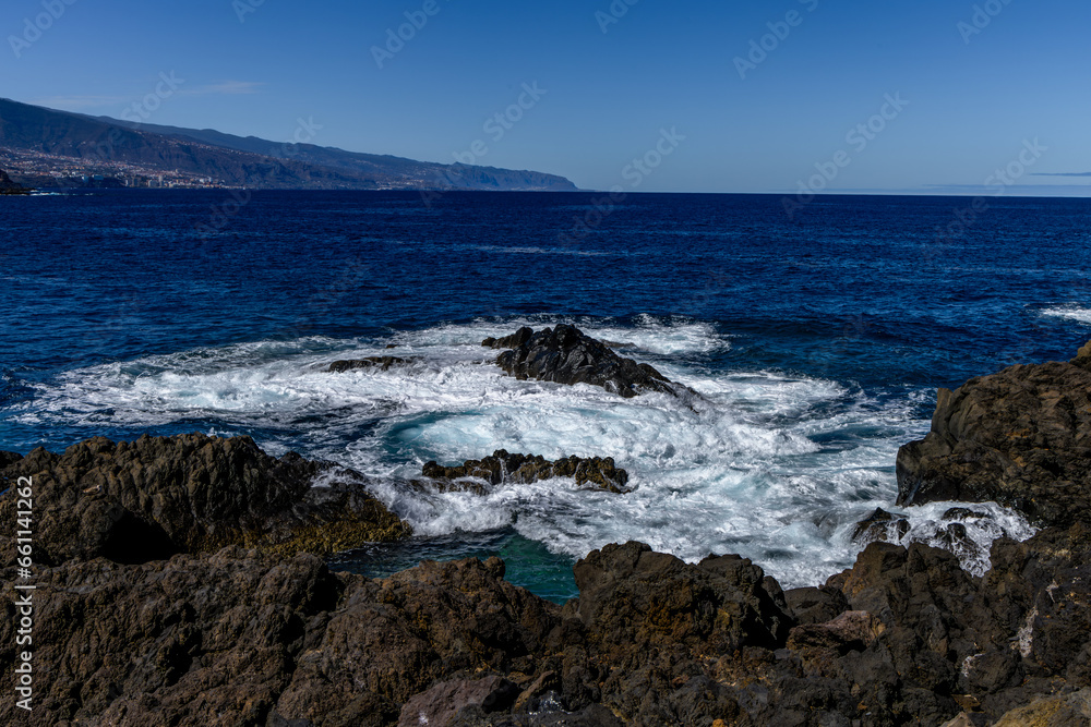 Rocky coast of El Sauzal in Tenerife in Spain landscape of the Canary Islands