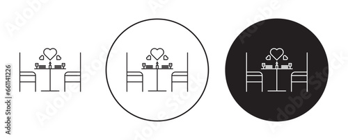 Romantic dinner line icon set. Dinner table icon in black color for ui designs.