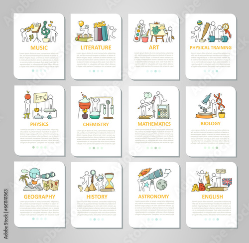 Vector set of mobile app onboarding screens about education