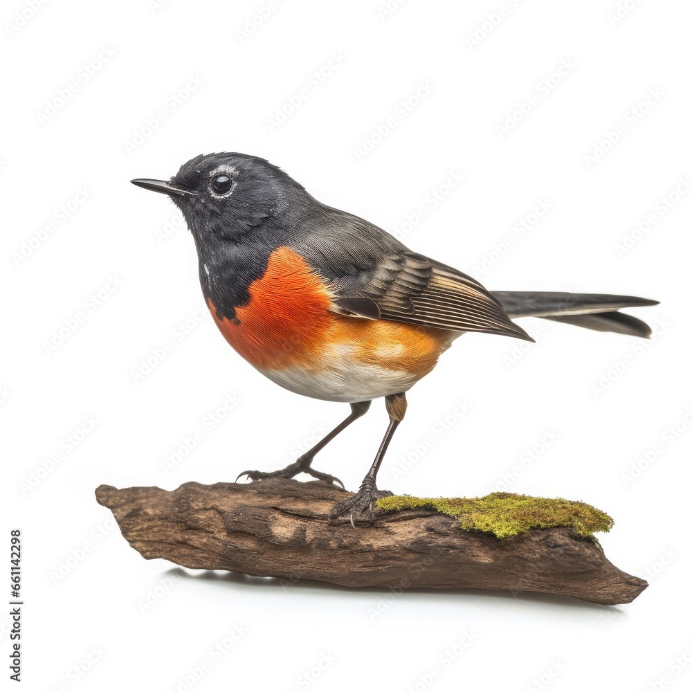 Fototapeta premium Slate-throated redstart bird isolated on white background.r