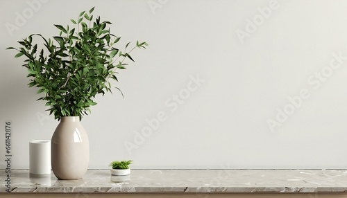indoor plant pot tropical in blank wall background in the table