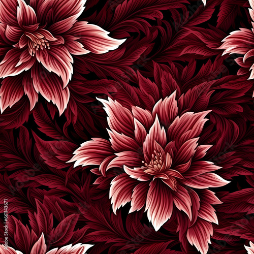 Baroque pattern on bordo background flowers classic seamless pattern © olga_milagros