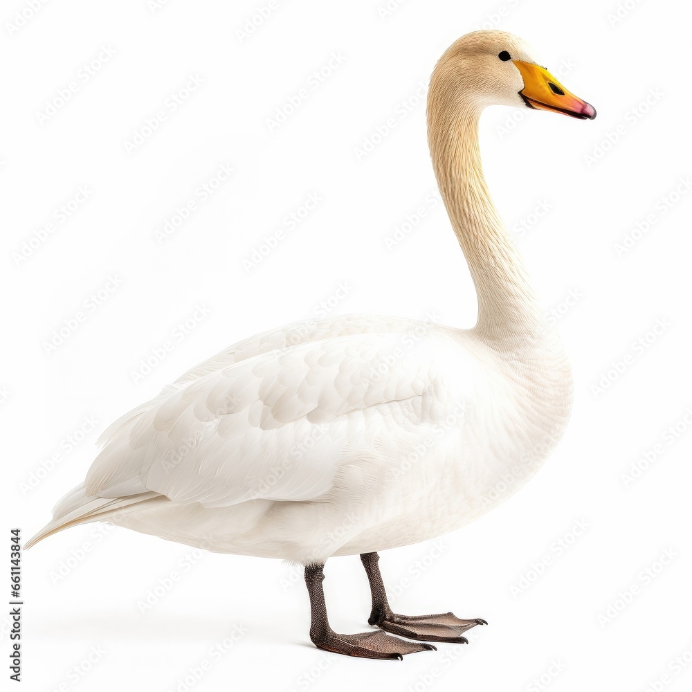 Whooper swan bird isolated on white background. - obrazy, fototapety, plakaty 