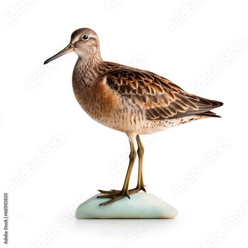 Short-billed dowitcher bird isolated on white background.
