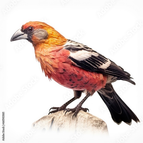 White-winged crossbill bird isolated on white background.