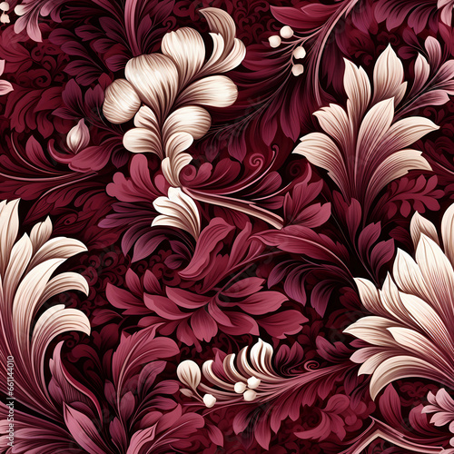 Baroque pattern on bordo background flowers classic seamless pattern photo