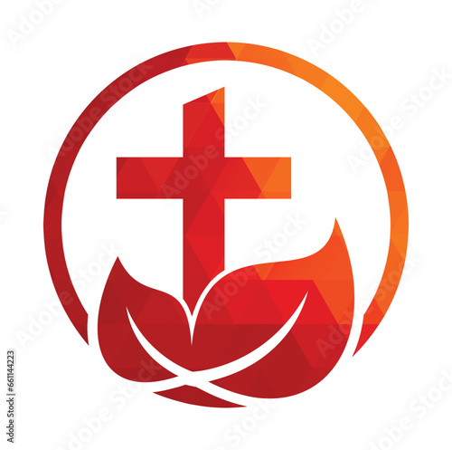 Canvas Print church tree vector logo design. Cross tree logo design.