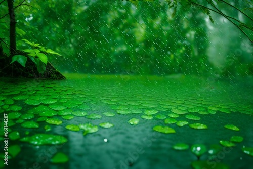 Green forest in the rain  Generated using AI