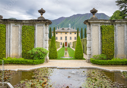 OSSUCCIO, ITALY - MAY 12, 2015: The gardens of Villa Balbiano on the waterfronto of Como lake. photo