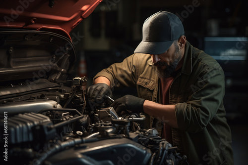 Skilled Mechanic Working in Automotive Repair Shop