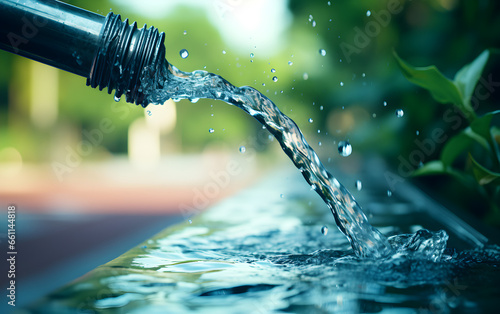 faucet water drop close up a blurred natural background photo