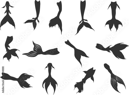Mermaid tails silhouette, Tail silhouettes, Mermaid tail SVG, Mermaid tail vector illustration