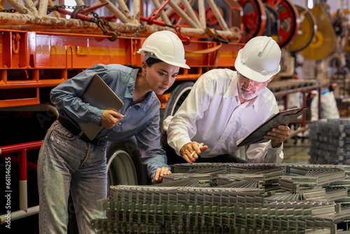 Fotografi Metalwork manufacturing factory manager oversees highest quality of metal or steel frame for heavy construction