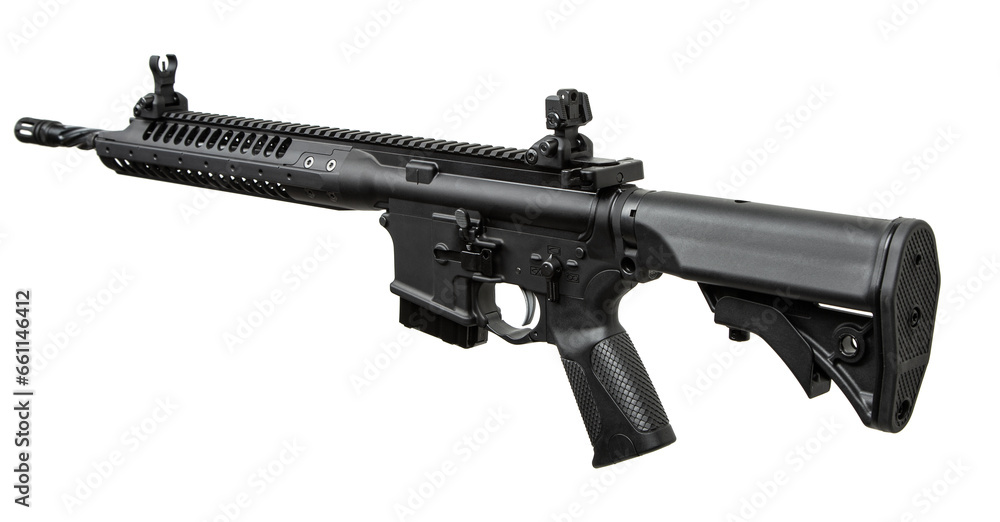 Modern automatic rifle isolated on white. Weapons for police, special