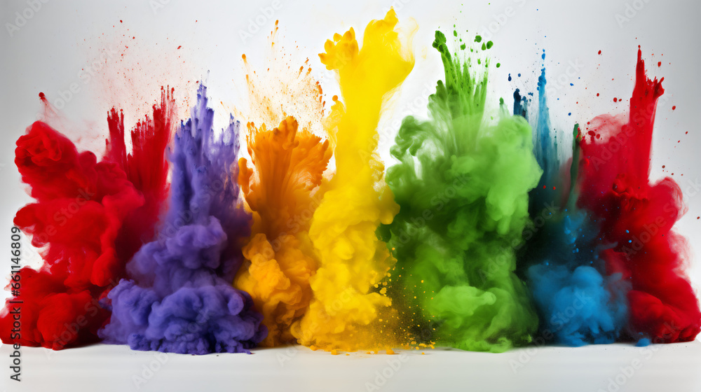 Advertising image. Colorful background with colorful powders flying through the air. Wallpaper.
