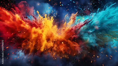 Advertising image. Colorful background with colorful powders flying through the air. Wallpaper.