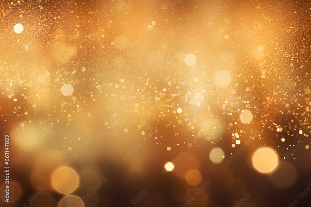 Gold funkelnde Lichter Festlicher Hintergrund mit Textur. Abstrakt Weihnachten glitzernde helle Bokeh unscharf und fallende Sterne. Winter-Karte oder Einladung - obrazy, fototapety, plakaty 