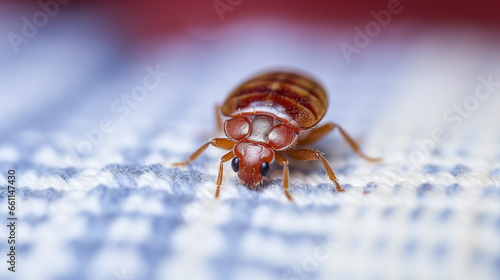 Fotografia stockphoto, macroshot, copy space, bedbug on textile