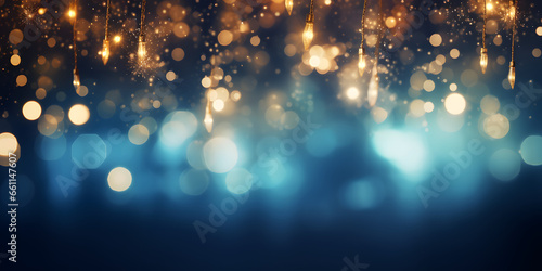 Foto Hintergrund mit Glitter, Lichter, Lichterkette, Funkeln, Sterne in blau, gold un