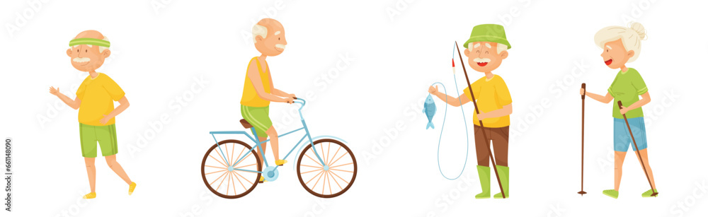 Active Elderly People Characters Enjoy Thei Hobby and Lifestyle Vector Set Active Elderly People Characters Enjoy Thei Hobby and Lifestyle Vector Set